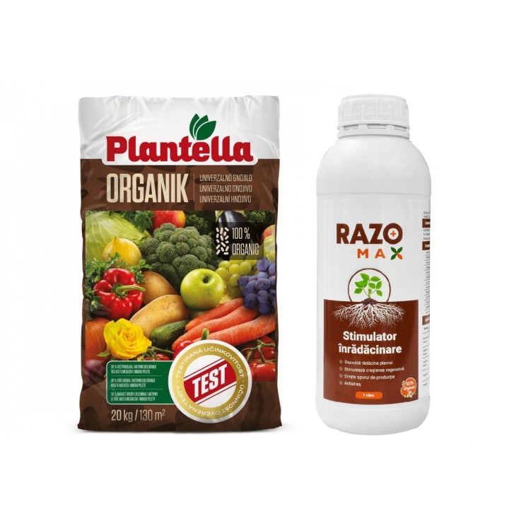 Pachet SMART-MIX 343 - Ingrasamant ORGANIK PLANTELLA 20 kg + RAZOMAX® PLUS 1 Litru