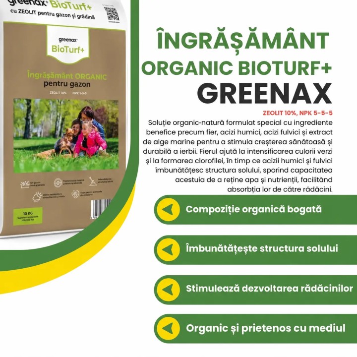 Ingrasamant organic gazon Greenax BioTurf+ - 10 kg