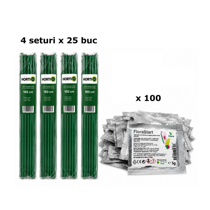 Pachet SMART-MIX 347 - FLORASTART® 5 g ( x 100 buc) + Araci din otel plastificat HORTI A-Z 16 mm x 180 cm (4 seturi x 25 buc)