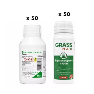Pachet SMART-MIX 337 - DICOPUR TOP 464 SL 100 ml (x 50) + Ingrasamant Gazon GRASSMAX® 100 ml (x 50 buc)