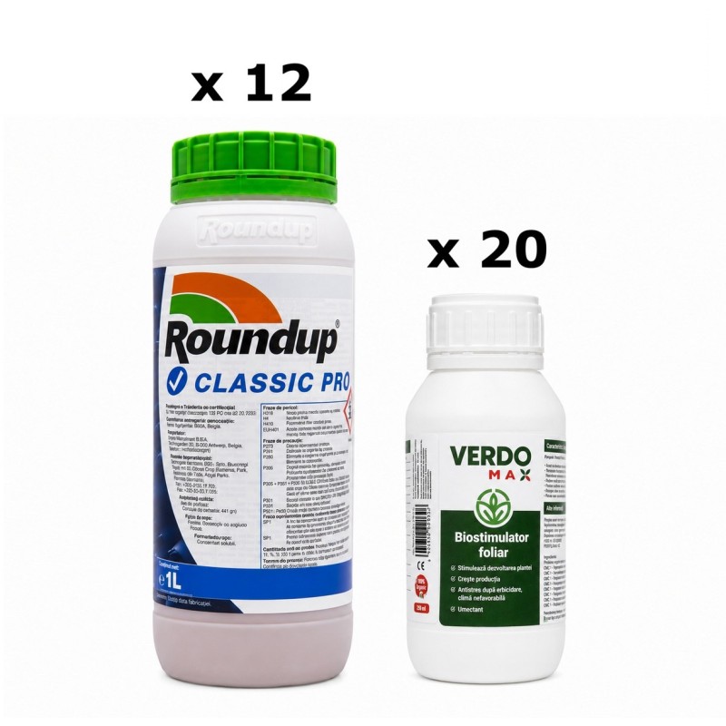 Pachet SMART-MIX 348 - ROUNDUP CLASSIC PRO 1 L (x 12) + Biostimulator VERDOMAX 250 ml (x 20)