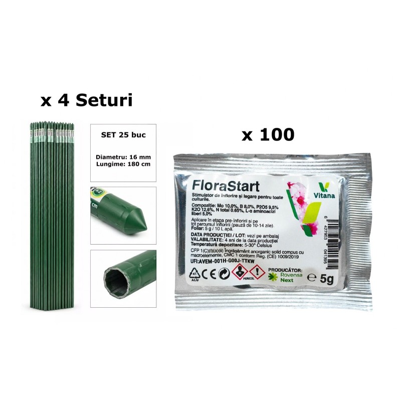 Pachet SMART-MIX 347 - FLORASTART® 5 g ( x 100 buc) + Araci din otel plastificat HORTI A-Z 16 mm x 180 cm (4 seturi x 25 buc)