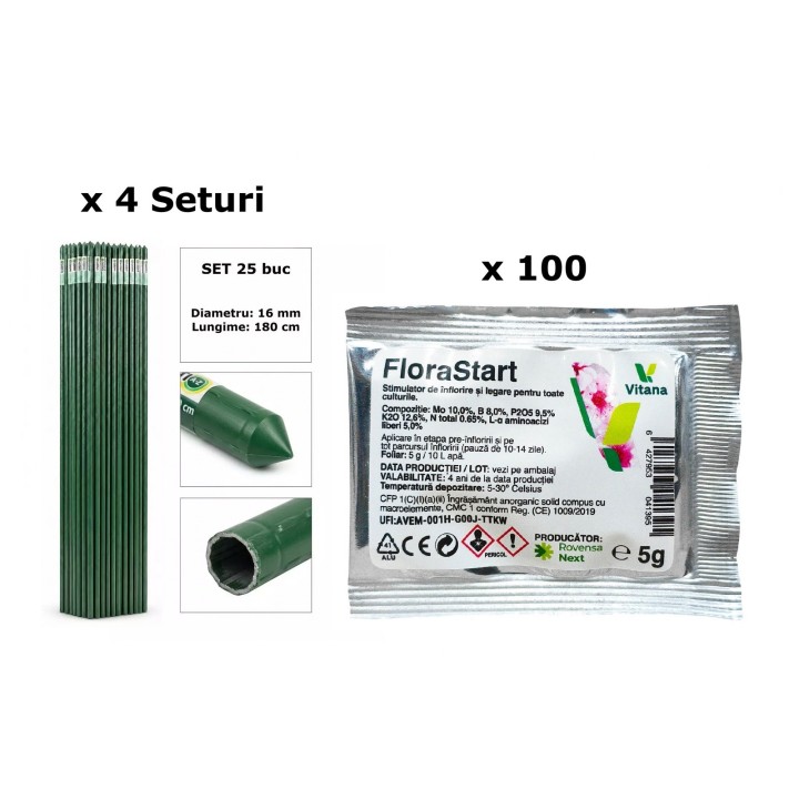 Pachet SMART-MIX 347 - FLORASTART® 5 g ( x 100 buc) + Araci din otel plastificat HORTI A-Z 16 mm x 180 cm (4 seturi x 25 buc)