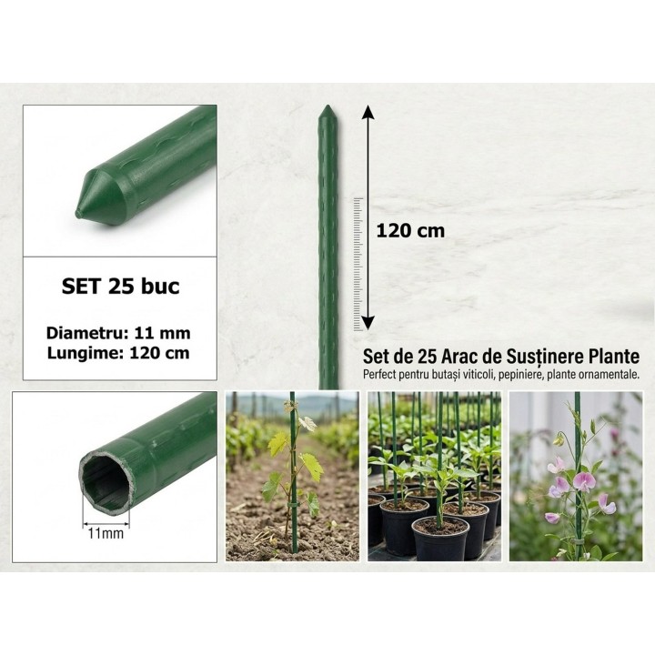 Araci din otel plastificat, HORTI A-Z, 11 mm x 120 cm - set 25 buc