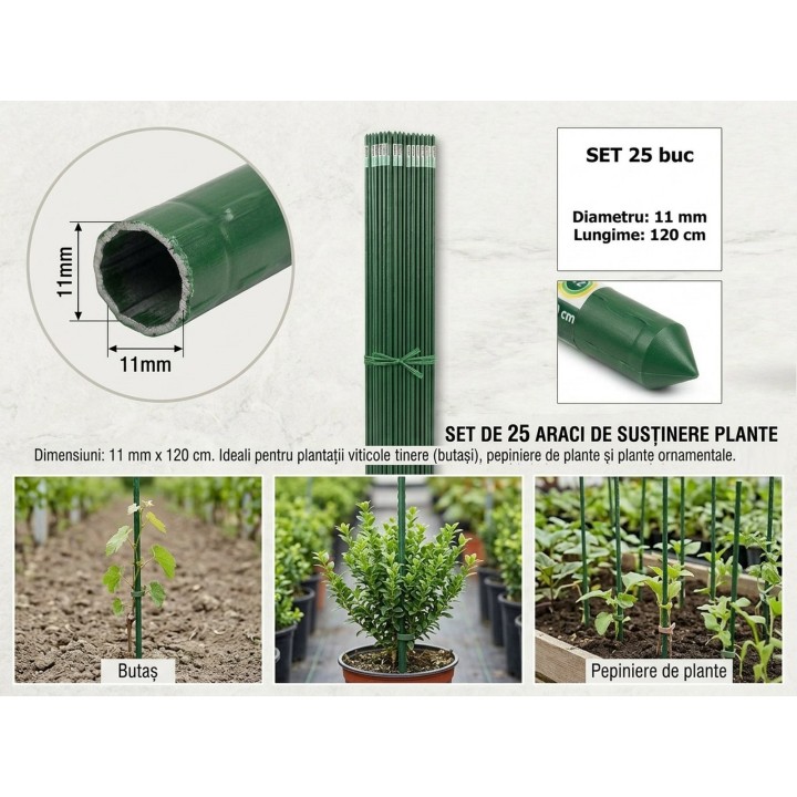 Araci din otel plastificat, HORTI A-Z, 11 mm x 120 cm - set 25 buc