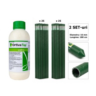 Pachet SMART-MIX 364 - Fungicid ORTIVA TOP, 1 Litru + Araci din otel plastificat HORTI A-Z 16 mm x 180 cm (2 seturi x 25 buc)