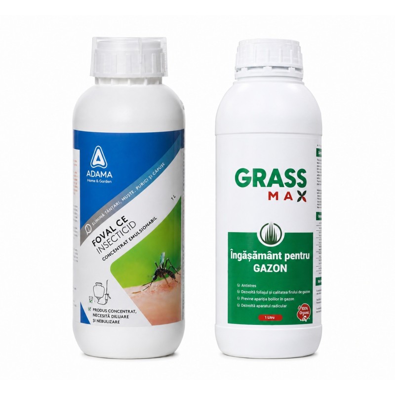 Pachet SMART-MIX 366 - Insecticid FOVAL® CE, Adama 1 Litru + Ingrasamant gazon GRASSMAX® 1 Litru