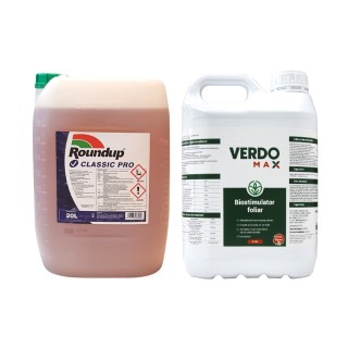 Pachet SMART-MIX 367 - Erbicid total ROUNDUP CLASSIC PRO 20 Litri + Biostimulator VERDOMAX 5 Litri