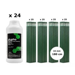 Pachet SMART-MIX 369 - Erbicid total GLYPHO 1 L (x 24 buc) + Araci oțel plastificat HORTI A-Z 16 mm x 180 cm (4 seturi x 25 buc)