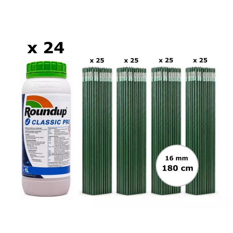 Pachet SMART-MIX 371 - Erbicid ROUNDUP CLASSIC PRO 1 L (x 24 buc) + Araci HORTI A-Z 16 mm x 180 cm (4 x 25 buc)