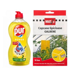 Pachet SMART-MIX 376 - PUR Power Detergent vase Lamaie 450 ml + Set 10 Capcane lipicioase galbene MAT