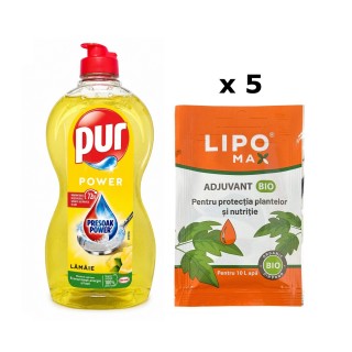 Pachet SMART-MIX 377 - Adjuvant ecologic LIPOMAX 10 ml (x 5 buc) + PUR Power Detergent vase Lamaie 450 ml