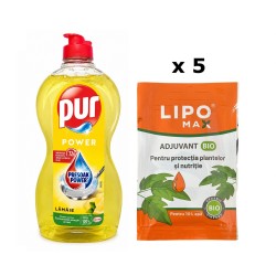 Pachet SMART-MIX 377 - Adjuvant ecologic LIPOMAX 10 ml (x 5 buc) + PUR Power Detergent vase Lamaie 450 ml
