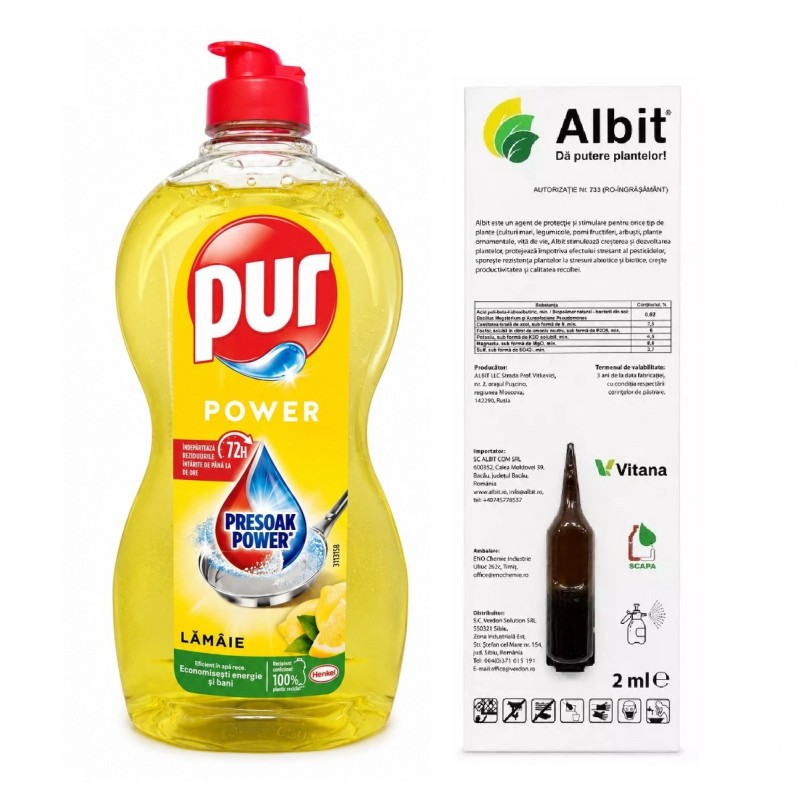 Pachet SMART-MIX 378 - Biostimulator ALBIT, Vitana (x 5 buc) + PUR Power Detergent vase Lamaie 450 ml