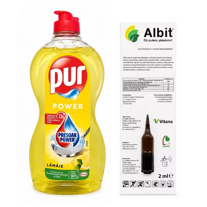 Pachet SMART-MIX 378 - Biostimulator ALBIT, Vitana (x 5 buc) + PUR Power Detergent vase Lamaie 450 ml