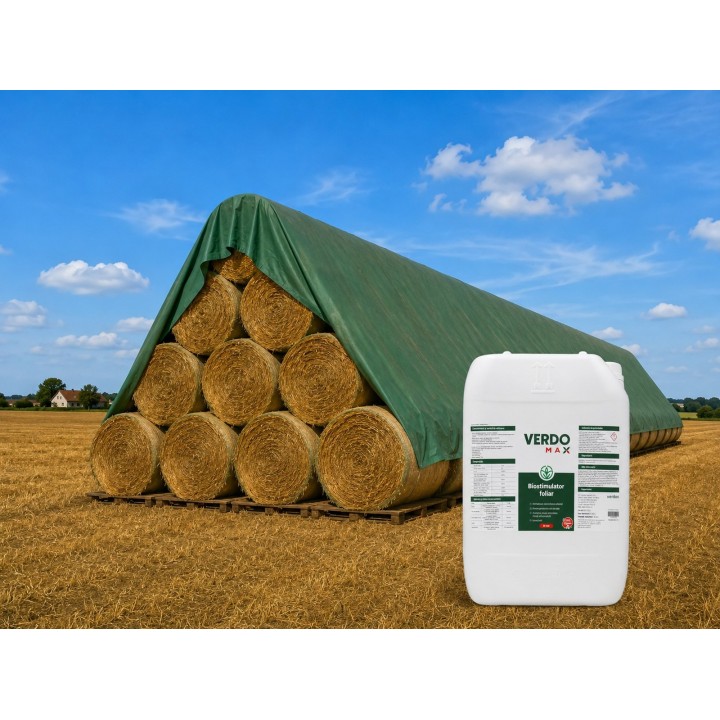 Pachet SMART-MIX 385 - Prelata acoperire baloti BALE GUARD 15,6 x 25 m + Biostimulator VERDOMAX 20 Litri