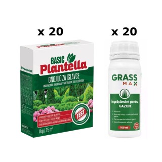 Pachet SMART-MIX 346 - Ingrasamant conifere PLANTELLA BASIC 1 kg (x 20) + Ingrasamant Gazon GRASSMAX® 100 ml (x 20)