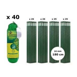 Pachet SMART-MIX 390 - Plasa castraveti TRELLINET 1,7 x 10 m Nortene (x 40 buc) + Araci HORTI A-Z 16 mm x 180 cm (4 x 25 buc)