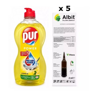 Pachet SMART-MIX 378 - Biostimulator ALBIT, Vitana (x 5 buc) + PUR Power Detergent vase Lamaie 450 ml