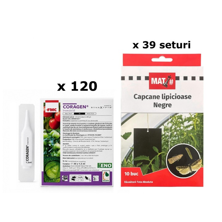 Pachet SMART-MIX 393 - Insecticid CORAGEN®, FMC - 1,5 ml (x 120 buc) + Capcane lipicioase negre MAT (x 39 seturi)
