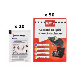 Pachet SMART-MIX 394 - K-OTHRINE WG 250 Envu, 20 g (x 20 buc) + Capcane tip Carte MAT, Soareci si Sobolani (x 50 buc)