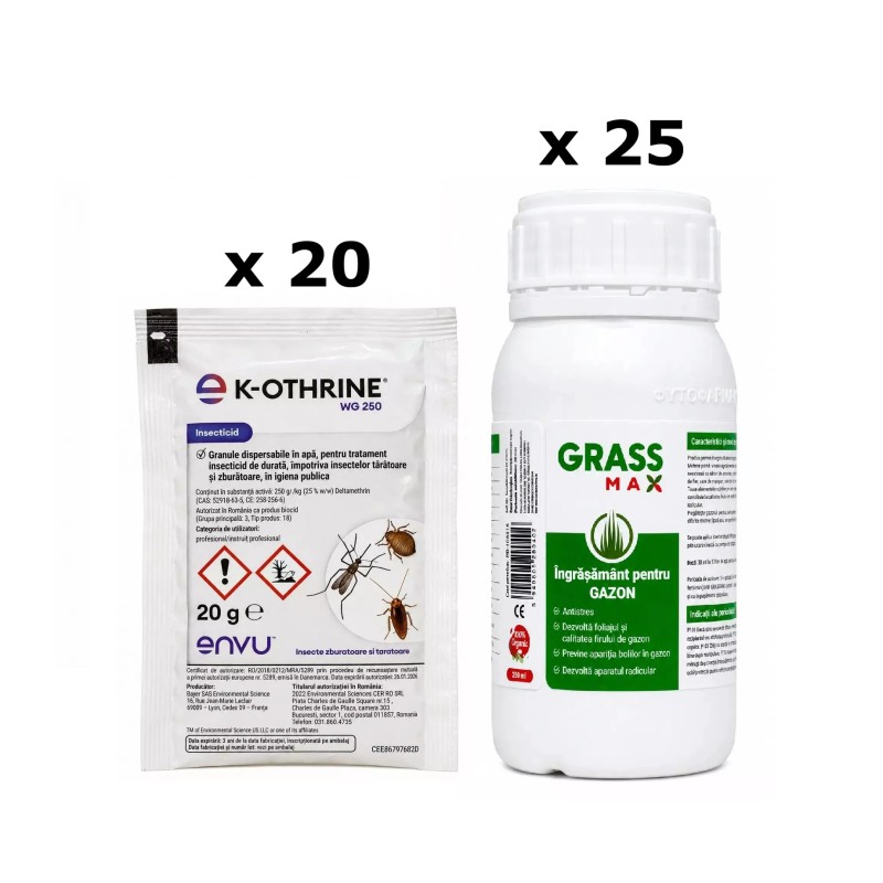 Pachet SMART-MIX 396 - K-OTHRINE WG 250 Envu, 20 g (x 20 buc) + Ingrasamant gazon GRASSMAX 250 ml (x 25 buc)