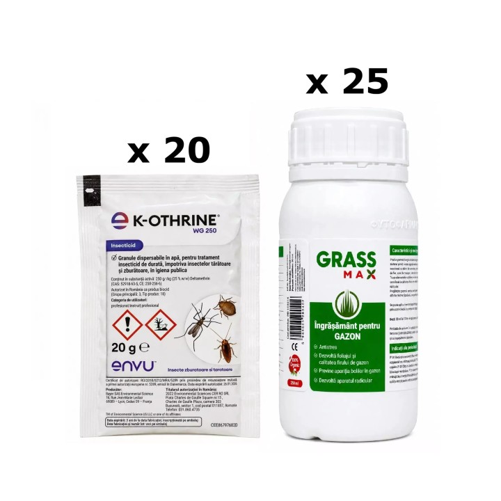 Pachet SMART-MIX 396 - K-OTHRINE WG 250 Envu, 20 g (x 20 buc) + Ingrasamant gazon GRASSMAX 250 ml (x 25 buc)