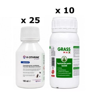 Pachet SMART-MIX 397 - K-OTHRINE SC 7,5 Flow Envu, 100 ml (x 25 buc) + Ingrasamant gazon GRASSMAX 250 ml (x 10 buc)