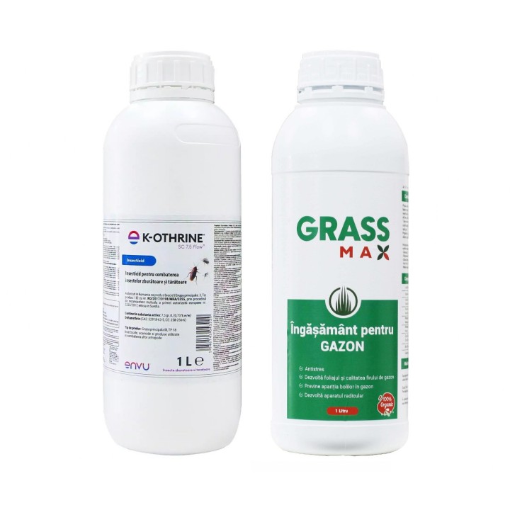 Pachet SMART-MIX 398 - K-OTHRINE SC 7,5 Flow Envu, 1 Litru + Ingrasamant gazon GRASSMAX 1 Litru (3.000 mp)
