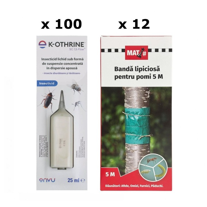 Pachet SMART-MIX 399 - K-OTHRINE SC 7,5 Flow (x 100 buc) + Banda lipicioasa pomi 14 cm x 5 m MAT (x 12 buc)