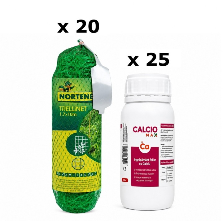 Pachet SMART-MIX 400 - Plasa castraveti TRELLINET 1,7 x 10 m, Nortene (x 20 buc) + Ingrasamant CALCIOMAX 250 ml (x 25 buc)