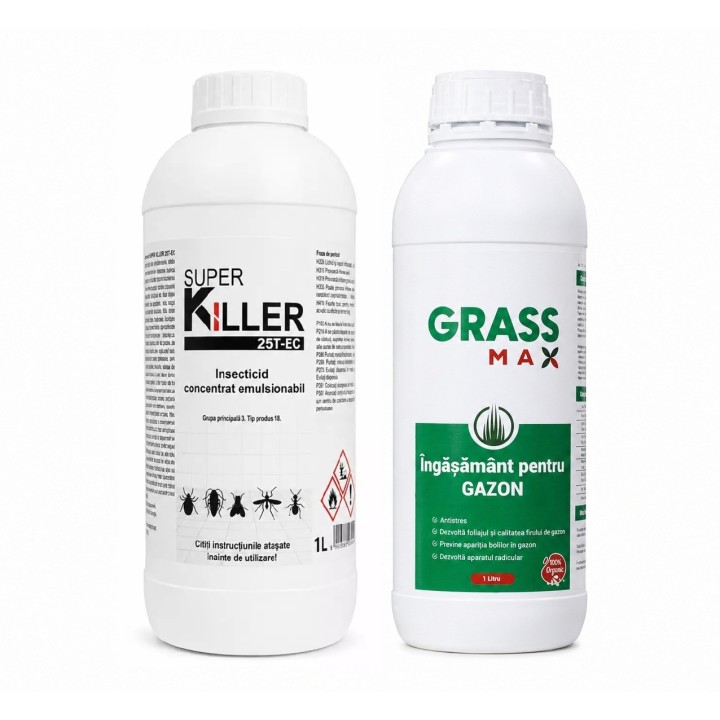 Pachet SMART-MIX 407 - Insecticid SUPER KILLER 25 T-EC, Pasteur 1 L + GRASSMAX® 1 L Ingrasamant Gazon