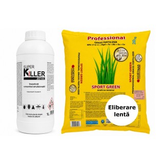 Pachet SMART-MIX 408 - Insecticid SUPER KILLER 25 T-EC 1 L + Ingrasamant Gazon SPORT GREEN, Spring & Summer - 20 kg