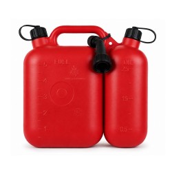 Canistra dubla Tecomec 5 L + 2,5 L rosie, cu rezervor de Carburant si Ulei, Stut de turnare inclus