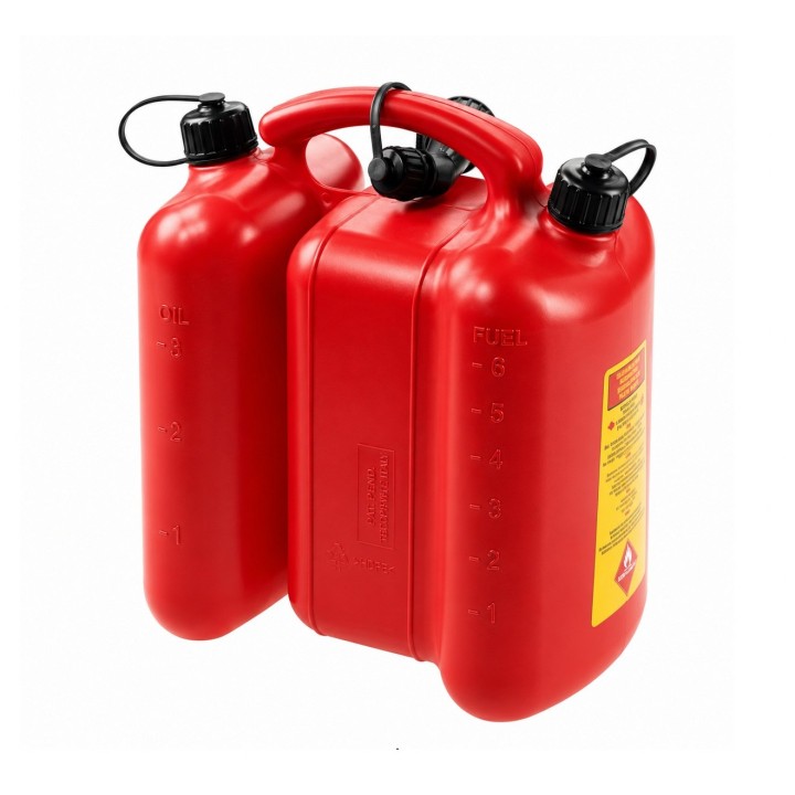 Canistra Dubla TECOMEC 6 L + 3 L Rosie, pentru Carburant si Ulei | Profesionala