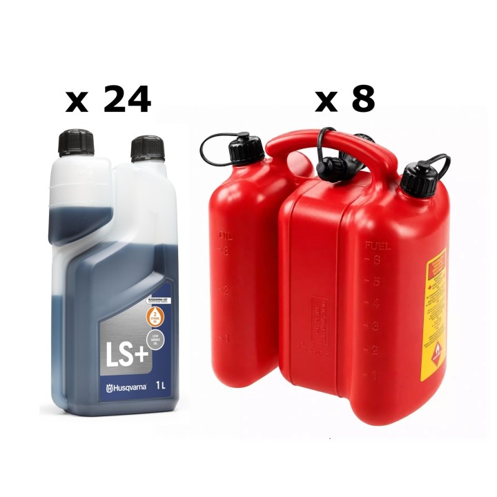 Pachet SMART-MIX 414 - Ulei amestec HUSQVARNA 2 Timpi 1 L (x 24 buc) + Canistra dubla TECOMEC Rosie 6 + 3 L (x 8 buc)