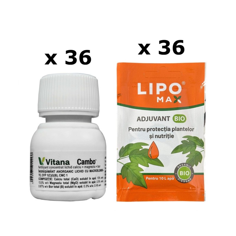 Pachet SMART-MIX 424 - Ingrasamant foliar CAMBO 25 ml (x 36) + Adjuvant ecologic LIPOMAX® 10 ml (x 36)