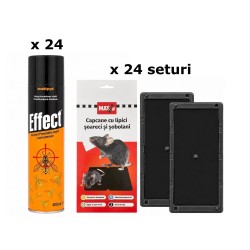 Pachet SMART-MIX 425 - Spray Viespi EFFECT 400 ml (x 24 buc) + Set 2 Capcane lipici Soareci si Sobolani MAT 26x13 cm (x 24 buc)