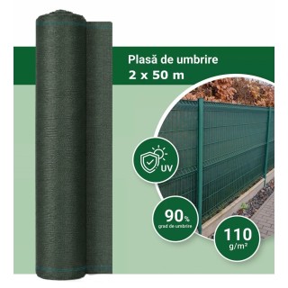 Plasa Umbrire Gard HORTI A-Z, Rola 2 x 50 m, 90% Grad umbrire, Verde, 110 g/m², Tratata UV
