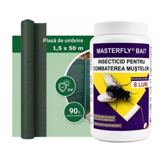 Pachet SMART-MIX 426 - Insecticid muste MASTERFLY® BAIT 500 g + Plasa umbrire gard HORTI A-Z 1,5 x 50 m