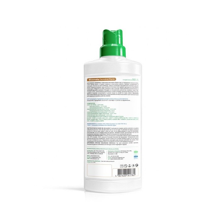 BLOOMELIA DECORATIVE PLANTS 1 L - Ingrasamant mineral lichid pentru plante decorative si suculente, NPK cu magneziu, sulf si mic