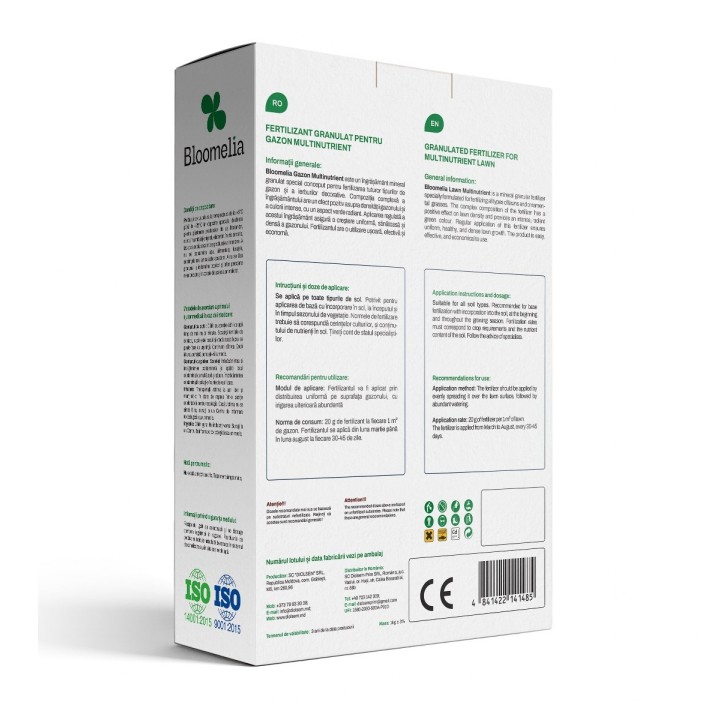 BLOOMELIA GAZON MULTINUTRIENT - 1 kg, Ingrasamant granulat NPK pentru gazon des, verde intens si crestere uniforma