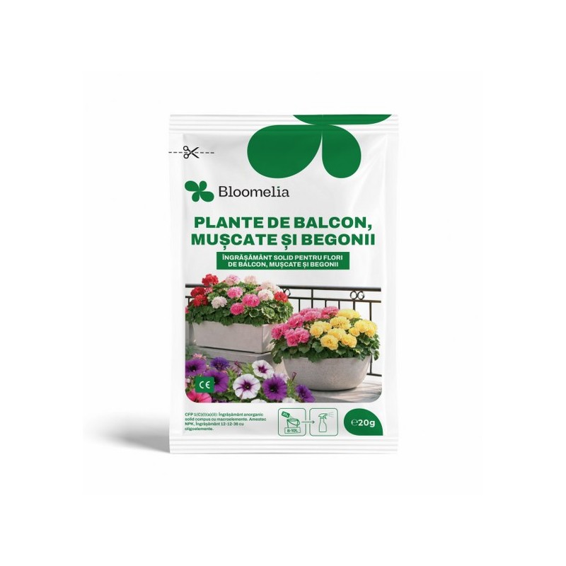 BLOOMELIA PLANTE DE BALCON, MUSCATE, BEGONII - 20 gr - Ingrasamant hidrosolubil NPK 12-12-36 cu oligoelemente pentru inflorire a
