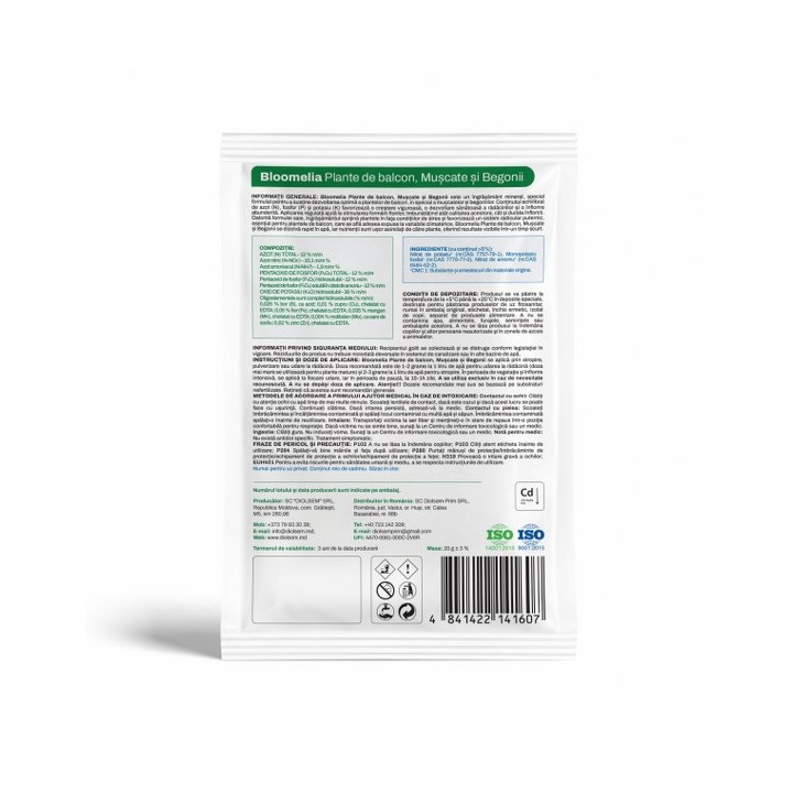 BLOOMELIA PLANTE DE BALCON, MUSCATE, BEGONII - 20 gr - Ingrasamant hidrosolubil NPK 12-12-36 cu oligoelemente pentru inflorire a