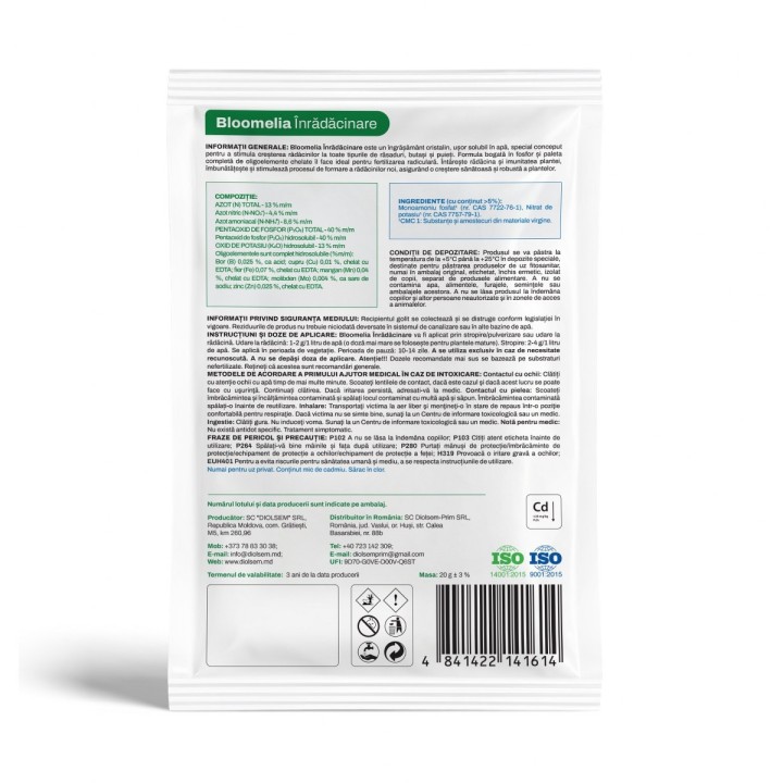 BLOOMELIA Inradacinare 20 gr - Ingrasamant hidrosolubil pentru rasaduri, butasi si puieti, stimuleaza dezvoltarea radacinilor