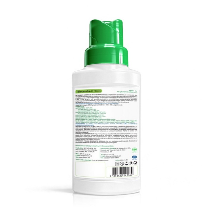 BLOOMELIA ALL PLANTS - 250 ml, Ingrasamant mineral lichid pentru toate plantele de interior si exterior, NPK cu microelemente