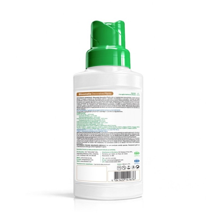 BLOOMELIA DECORATIVE PLANTS 250 ml - Ingrasamant mineral lichid pentru plante decorative si suculente, NPK cu magneziu, sulf si