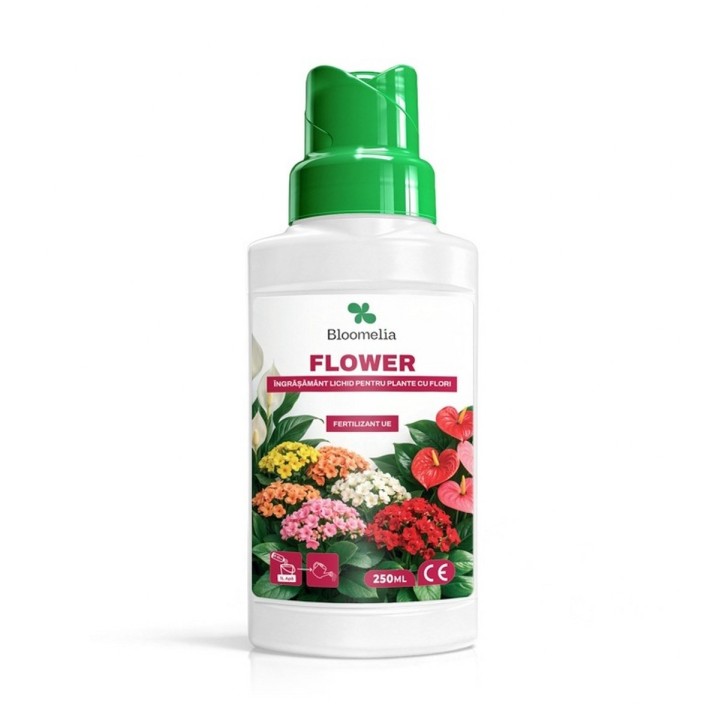 BLOOMELIA FLOWER - 250 ml, Ingrasamant lichid Inflorire, NPK cu magneziu si microelemente pentru Muscate, Gerbere, Begonii, Criz