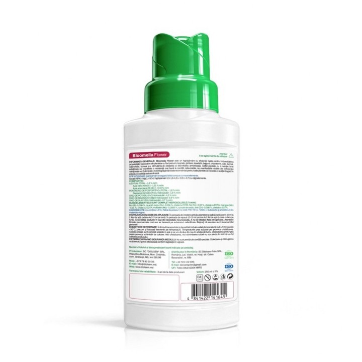 BLOOMELIA FLOWER - 250 ml, Ingrasamant lichid Inflorire, NPK cu magneziu si microelemente pentru Muscate, Gerbere, Begonii, Criz