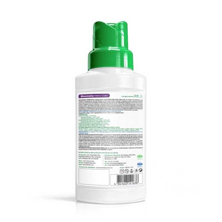 BLOOMELIA INTENS COLOR 250 ml - Ingrasamant Mineral Lichid pentru Violete si Plante cu Flori, Culori Intense, Formula NPK cu Mic